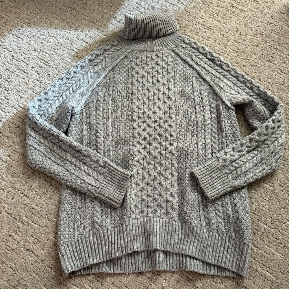 Vince Cable Knit Turtleneck Wool Blend Sweater in Gray